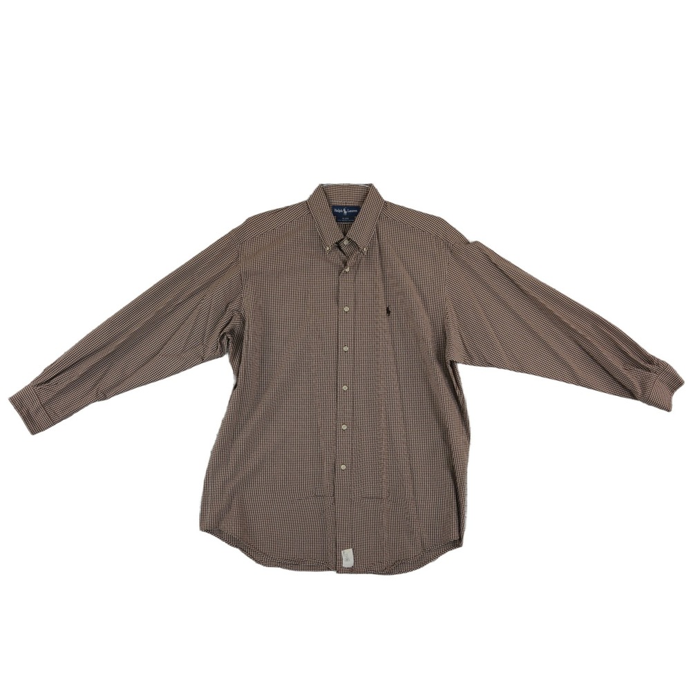 Ralph Lauren Blake Shirt Men's Large Brown Gingham 100% Cotton Button Down